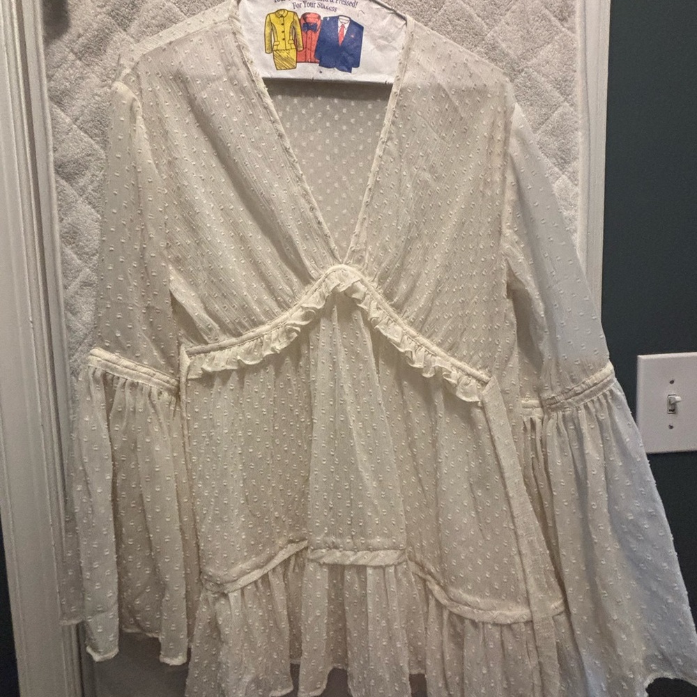 Free People Cream Sheer Blouse